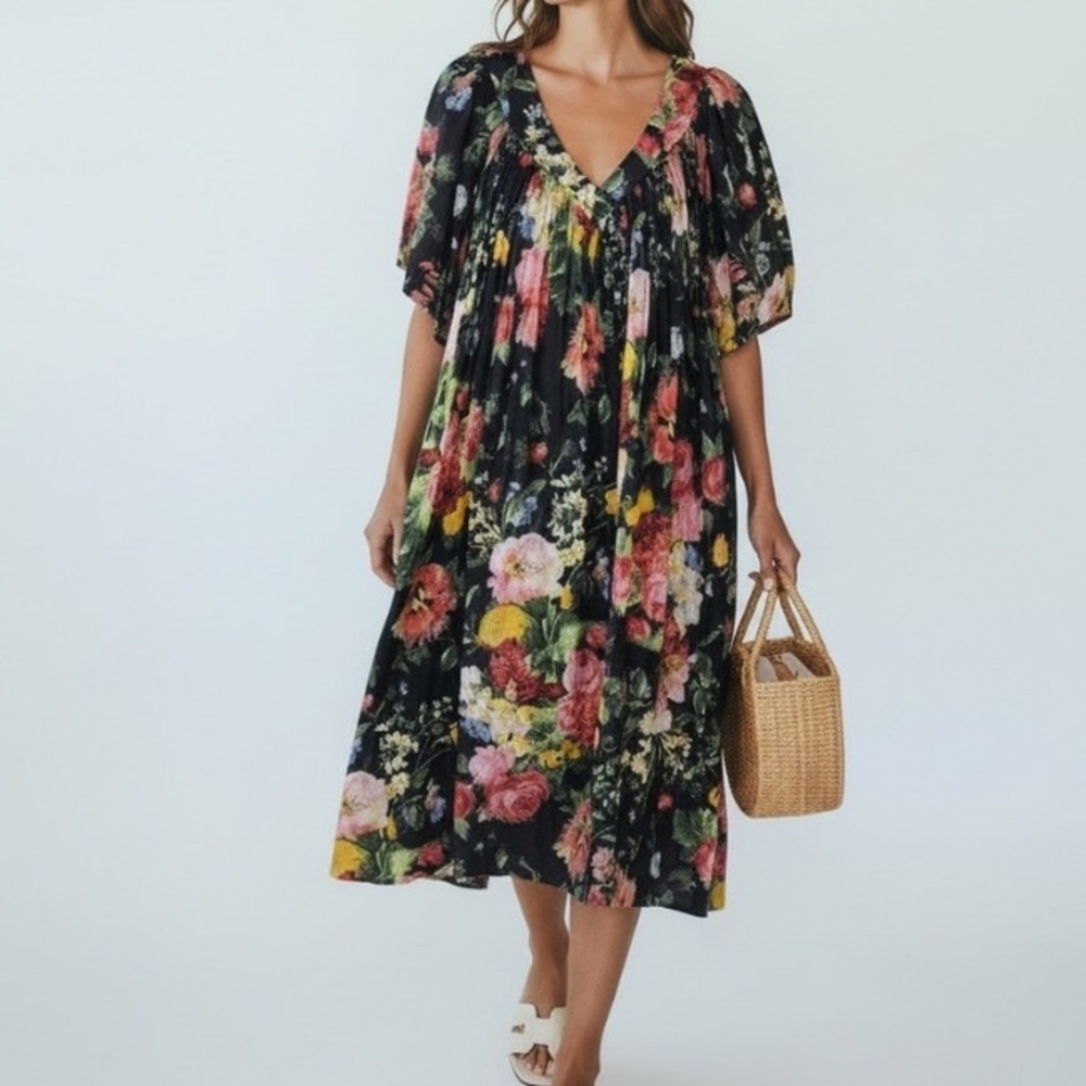 Lacera black colorful floral cotton mumu Cottagecore Grandmacore Resortwear